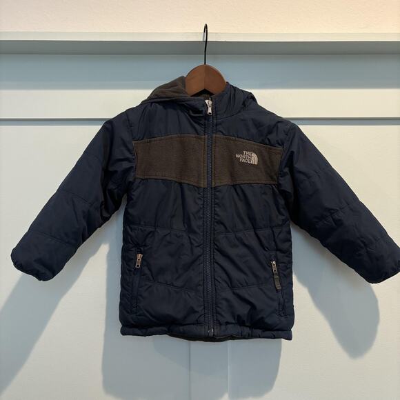 The North Face Jacket Boys XXS 5 Navy Gray Reversible Hooded Fleece Full Zip - Picture 1 of 16